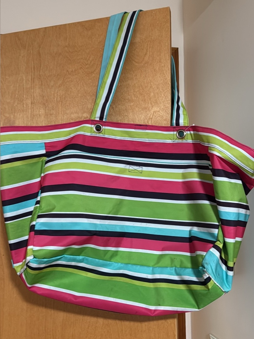 Thirty one Striped Multicolor Tote Bag - Green, Pink & Blue